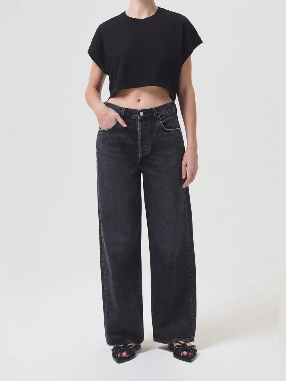 AGOLDE Low Slung Baggy Black Washed size 26 button fly